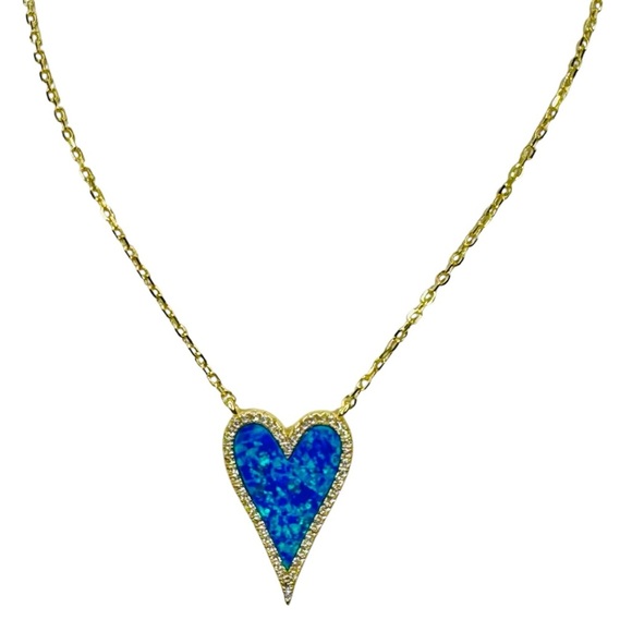 Beautiful Blue Opal Sterling Silver & 14K Gold Heart Necklace - Picture 3 of 5